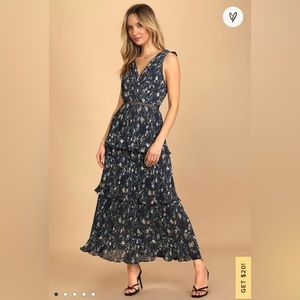 Lulus Such Sophistication Navy Blue Floral Print